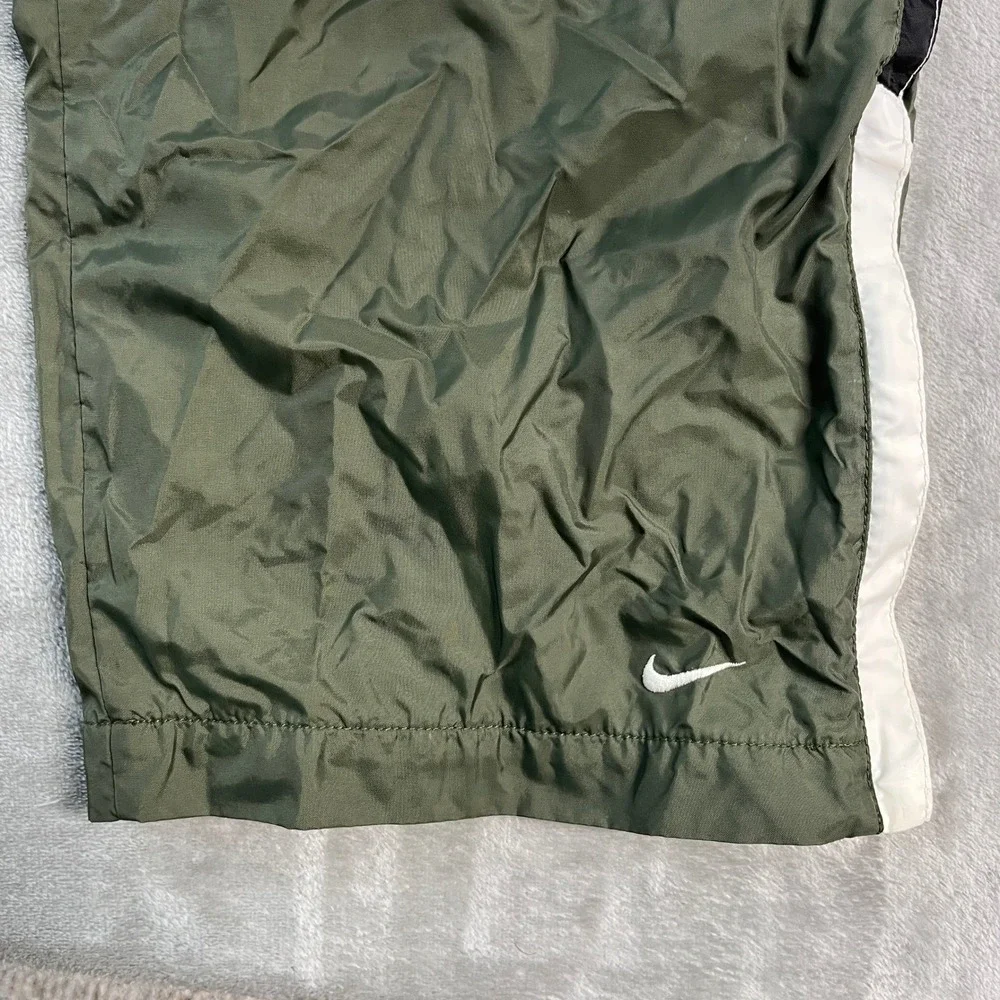 Vintage 90s Nike Baggy Track Pants Olive Green White Stripe Mesh Lined Womens M